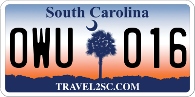 SC license plate OWU016