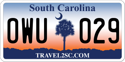 SC license plate OWU029