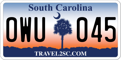 SC license plate OWU045