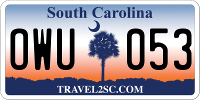 SC license plate OWU053