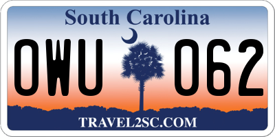 SC license plate OWU062
