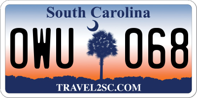 SC license plate OWU068