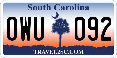 SC license plate OWU092