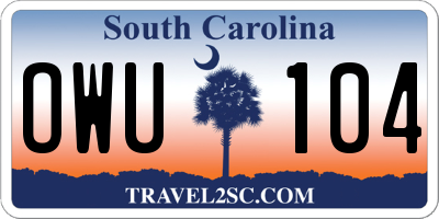 SC license plate OWU104