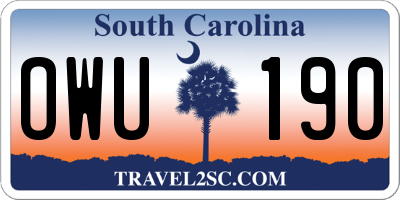 SC license plate OWU190
