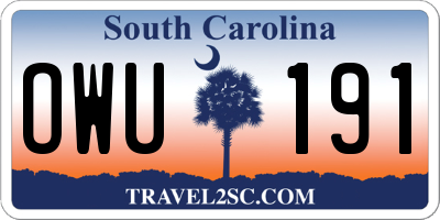 SC license plate OWU191