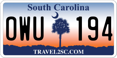 SC license plate OWU194