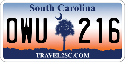 SC license plate OWU216