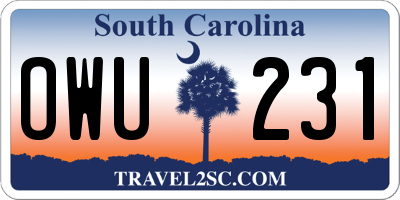 SC license plate OWU231