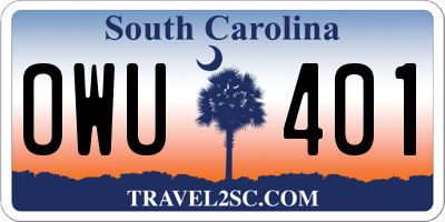 SC license plate OWU401