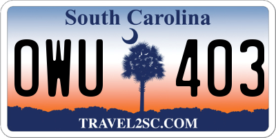 SC license plate OWU403