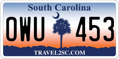 SC license plate OWU453