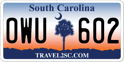 SC license plate OWU602