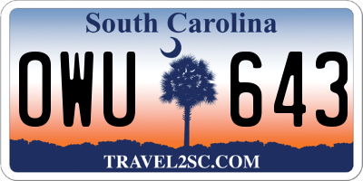 SC license plate OWU643