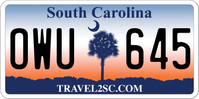 SC license plate OWU645