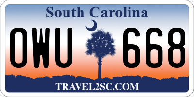 SC license plate OWU668