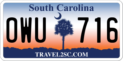 SC license plate OWU716