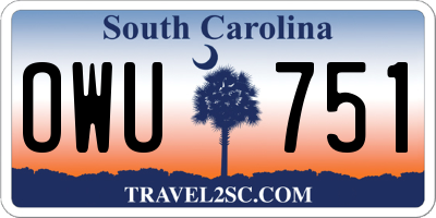 SC license plate OWU751