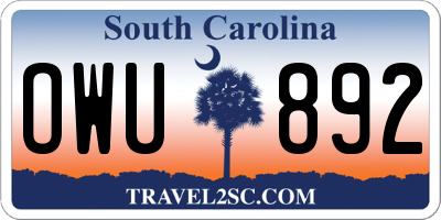 SC license plate OWU892