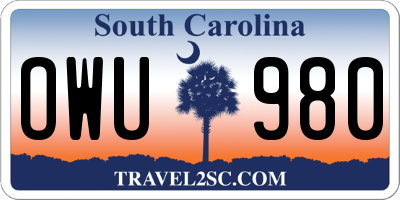 SC license plate OWU980
