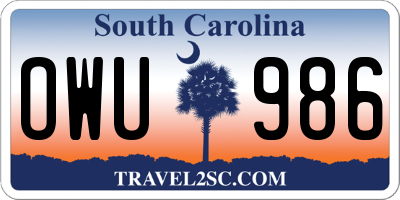 SC license plate OWU986