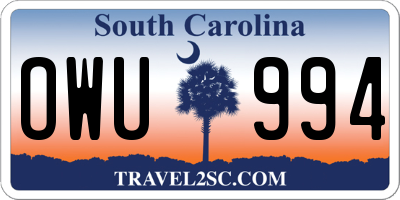 SC license plate OWU994