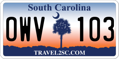 SC license plate OWV103