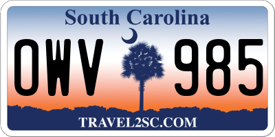 SC license plate OWV985