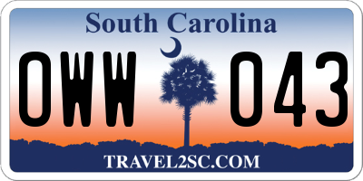SC license plate OWW043