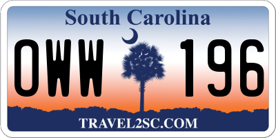 SC license plate OWW196