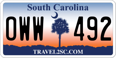 SC license plate OWW492