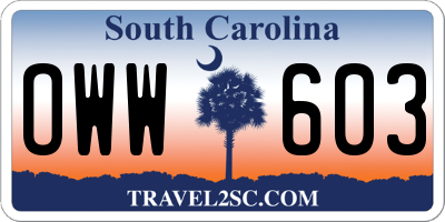 SC license plate OWW603