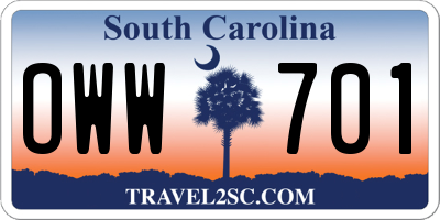 SC license plate OWW701