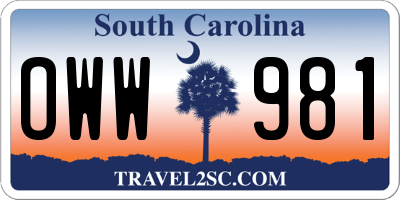 SC license plate OWW981
