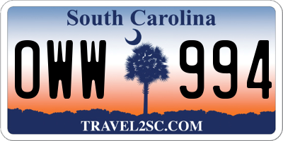 SC license plate OWW994