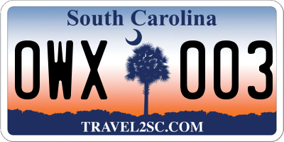 SC license plate OWX003