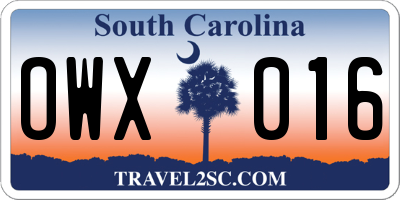 SC license plate OWX016
