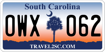 SC license plate OWX062
