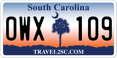 SC license plate OWX109