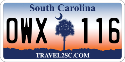 SC license plate OWX116