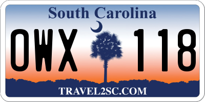 SC license plate OWX118