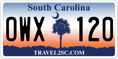 SC license plate OWX120