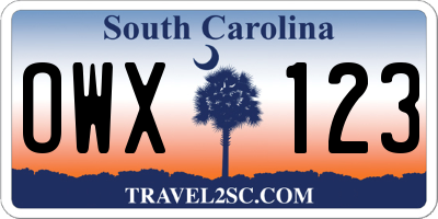 SC license plate OWX123
