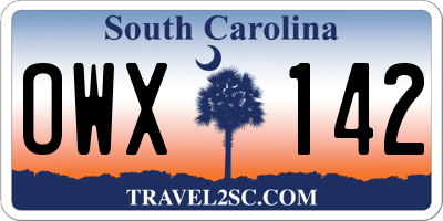 SC license plate OWX142