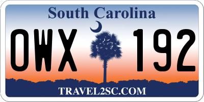 SC license plate OWX192