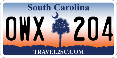 SC license plate OWX204