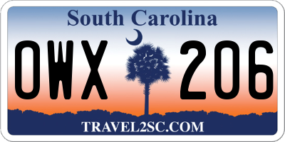 SC license plate OWX206