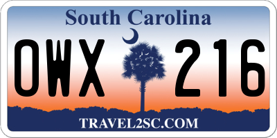 SC license plate OWX216