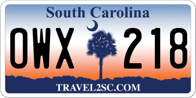 SC license plate OWX218
