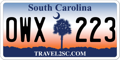 SC license plate OWX223